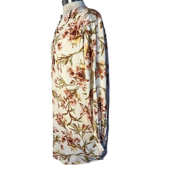 HM Shirt Dress Size 14 White Beige Floral Long Sleeve Mini Button Bohemian - Picture 2 of 13